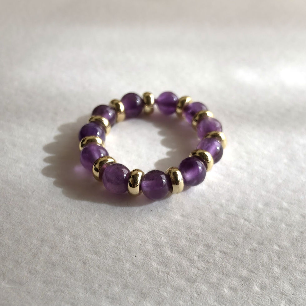 Handmade amethyst ring for calm and intuition gold accents