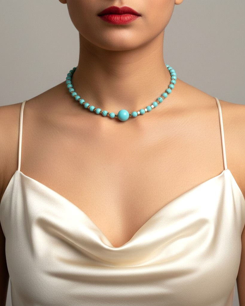 Natural turquoise necklace designed with vibrant turquoise beads for healing jewelry and mindful dai