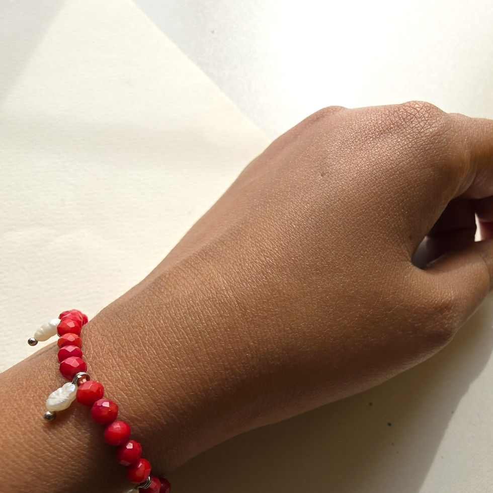 Natural Coral and Freshwater Pearl gemstone bracelet by Moon Tribe