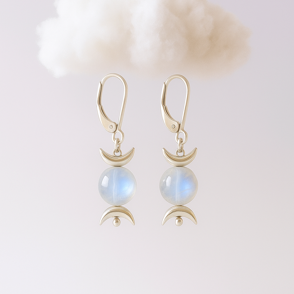 Moonstone earring with sterling silver moon from Manan Collection