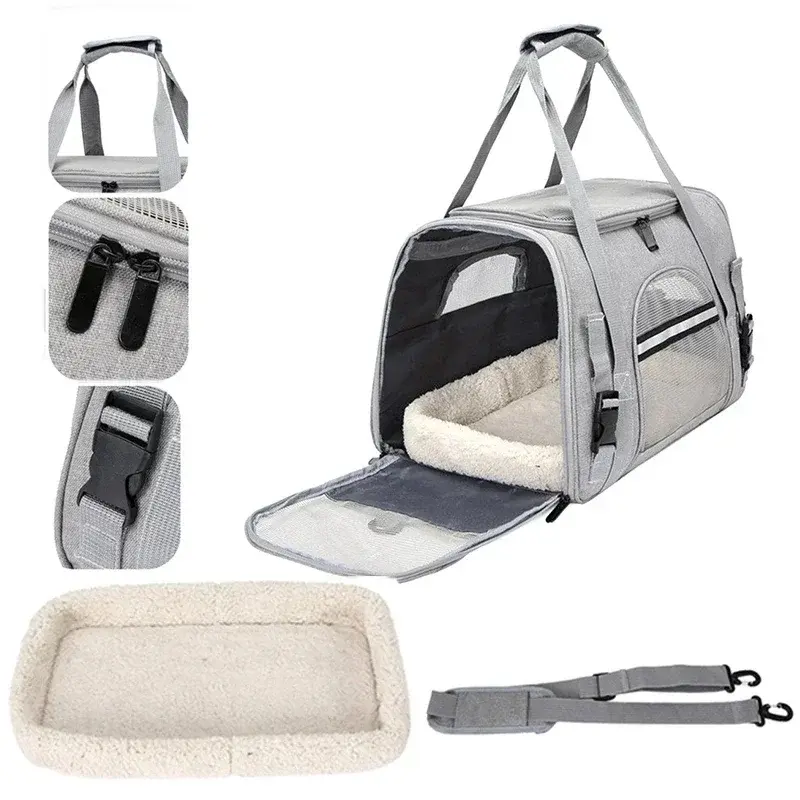 Miniaturbild: Dog Carrier Bag With Thick Cotton Cushion Pet Aviation Backpack Anti-suffocation
