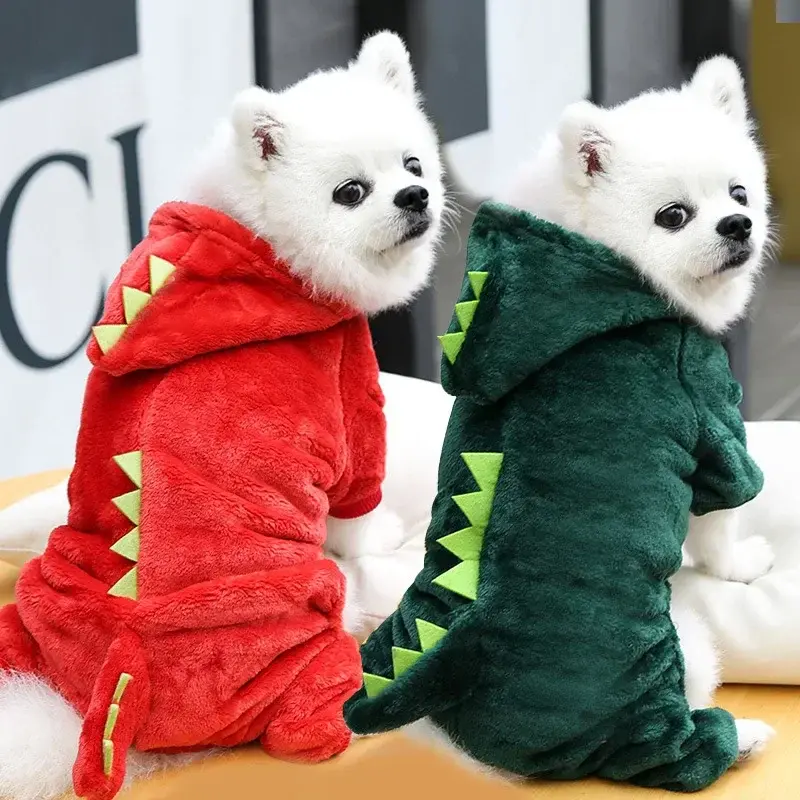 Miniaturbild: Dinosaur Dog Clothes Fleece Pet Jumpsuits Winter Warm Dog Coat Jacket for Dogs H