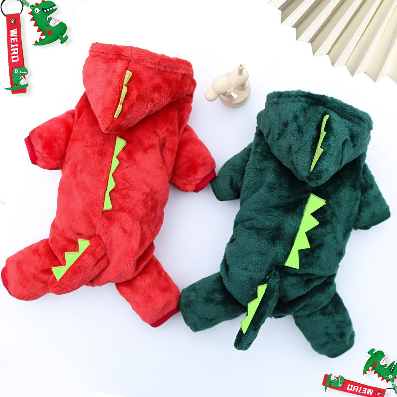 Miniaturbild: Dinosaur Dog Clothes Fleece Pet Jumpsuits Winter Warm Dog Coat Jacket for Dogs H