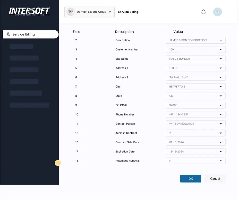 Intersoft ERP's Managed Services Billing Software for Businesses in the USA Dashboard view