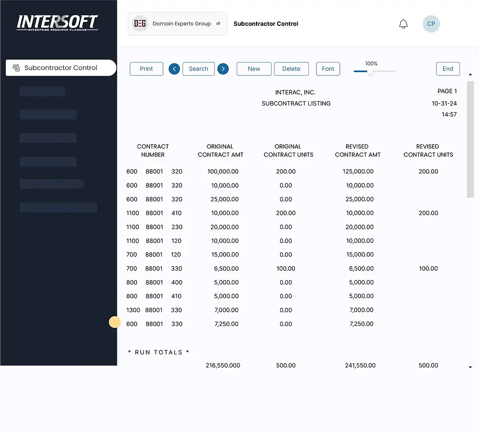 Subcontractor Control Software Dashboard