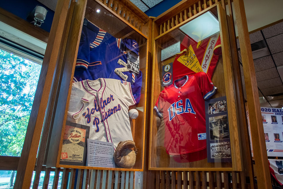 The Zollner Pistons are represented with a display at the USA Softball Hall of Fame in Oklahoma City.