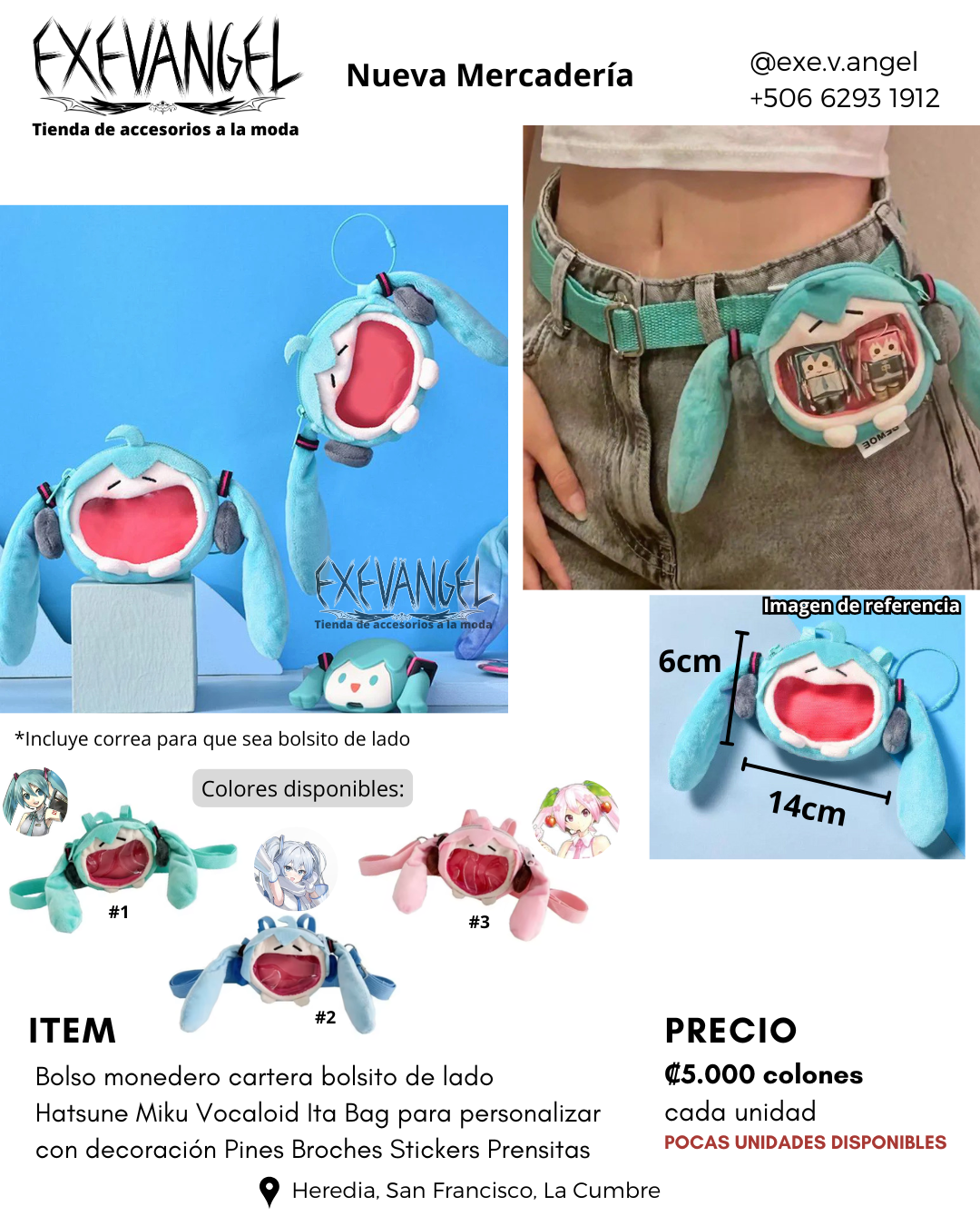 Bolsito monedero faja hatsune miku vocaloid anime 3 colores diferentes