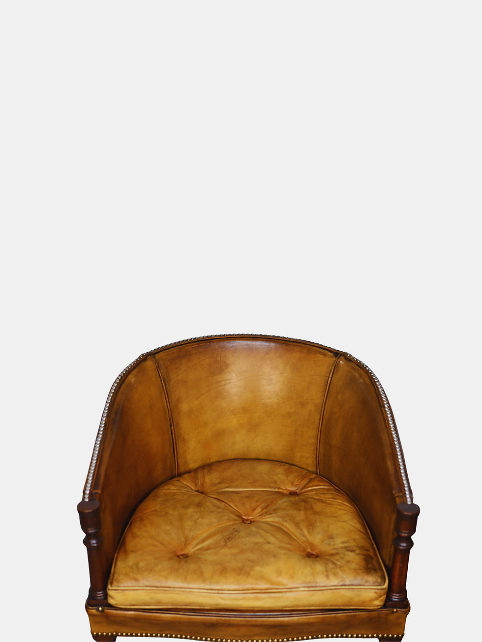 Thumbnail: C. 1910. Pair of Tan Leather Club Library Chairs (English)