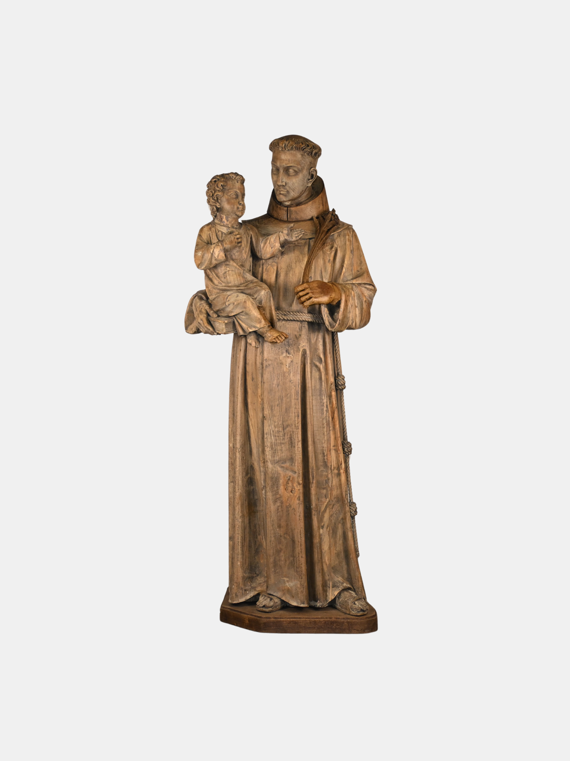 C. 1850. Life-Size, Wood Carved, Saint Anthony with Christ (French)