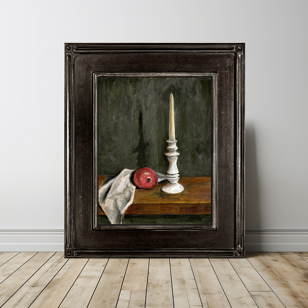 Thumbnail: Still Life Tapered Candle and Pomegranate, 14" x 11" Oil on Linen