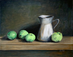 "Still Life White Pitcher and Green Apples"