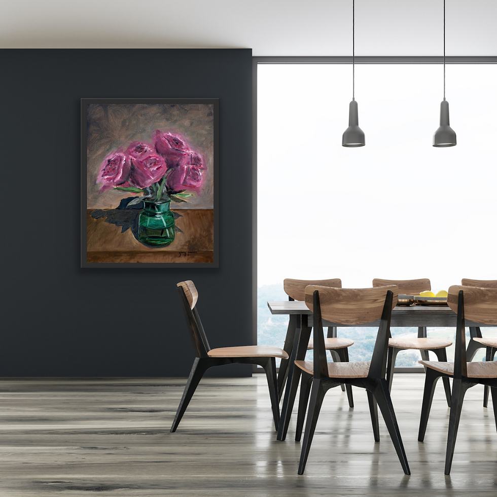 Thumbnail: Signed Print of "Whisped Pink Roses in Vintage Mason Jar"