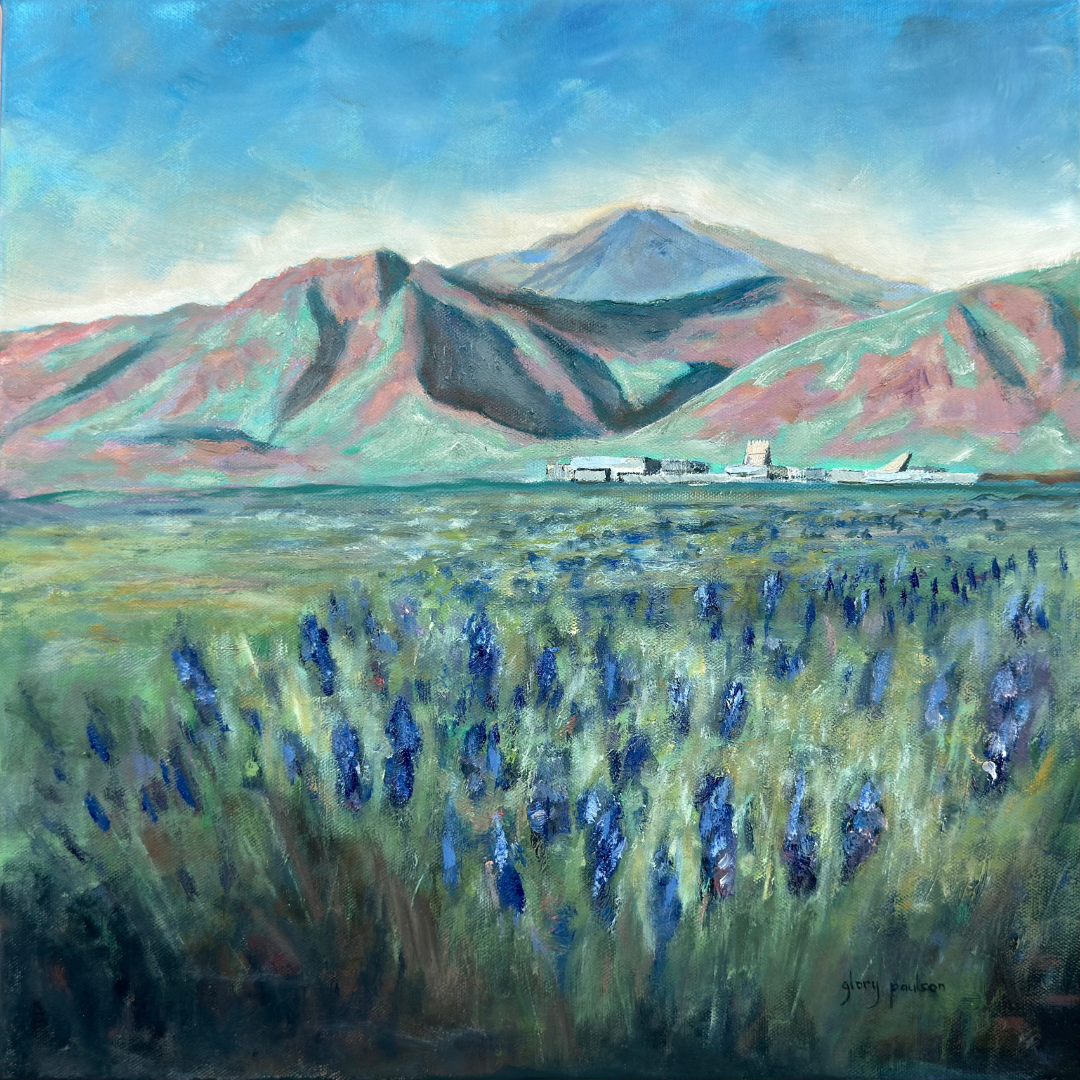 "Blue Meadows at the Air Force Academy," 16 x 16 inches, Oil on Canvas