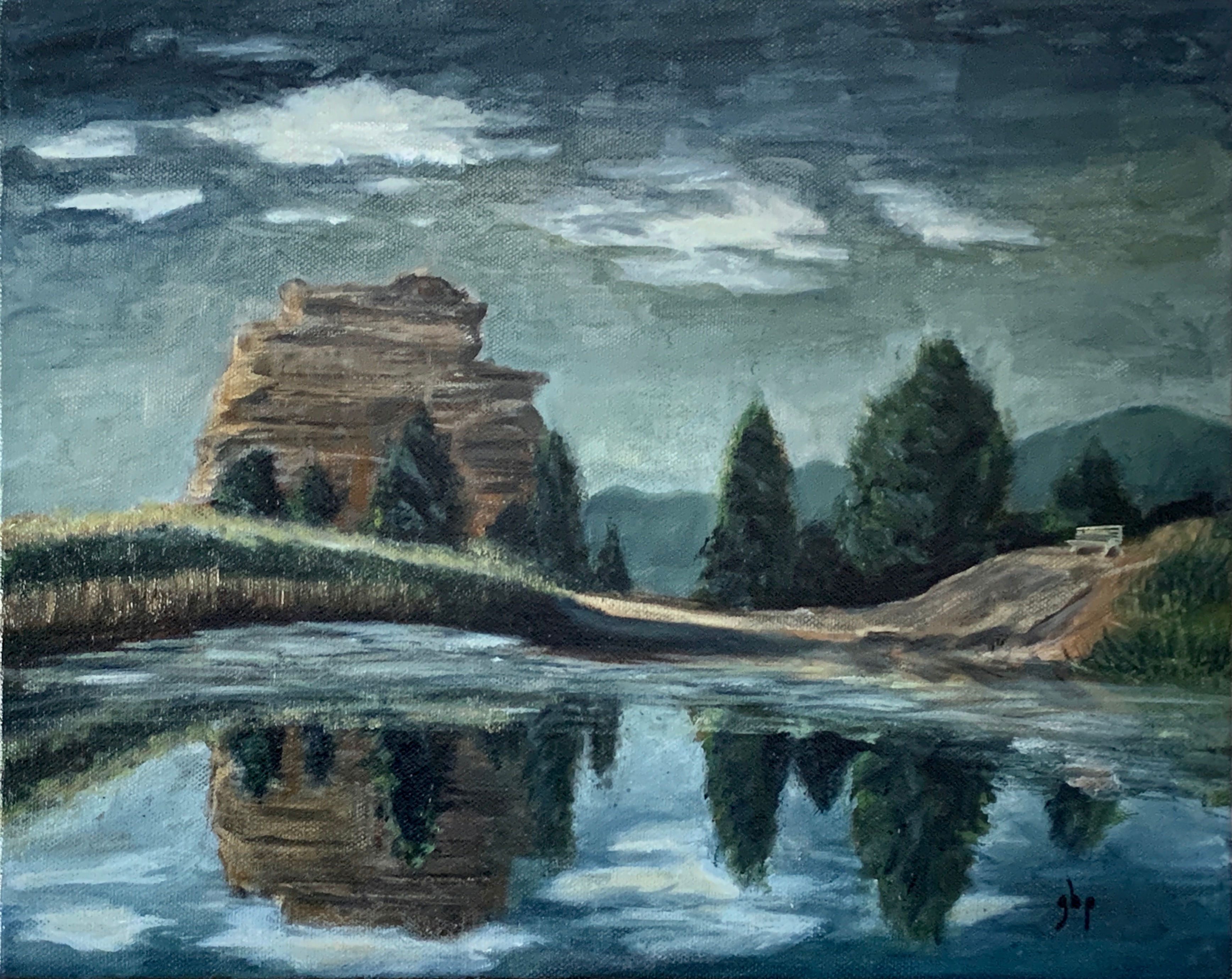 Reflections at Monument Rock, 11" x 14" oil on Canvas