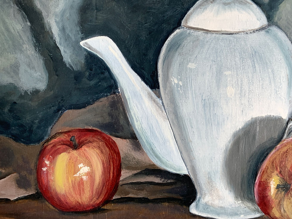 Thumbnail: Teatime: Porcelain Teapot with Apples, 11" x 14" on Wood