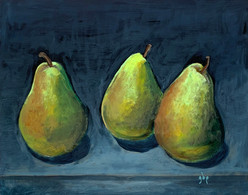 "Three Pears on a Counter"