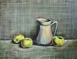 Still Life White Pitcher and Green Apples, no 2