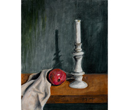 Still Life White Candle and Pomegranate