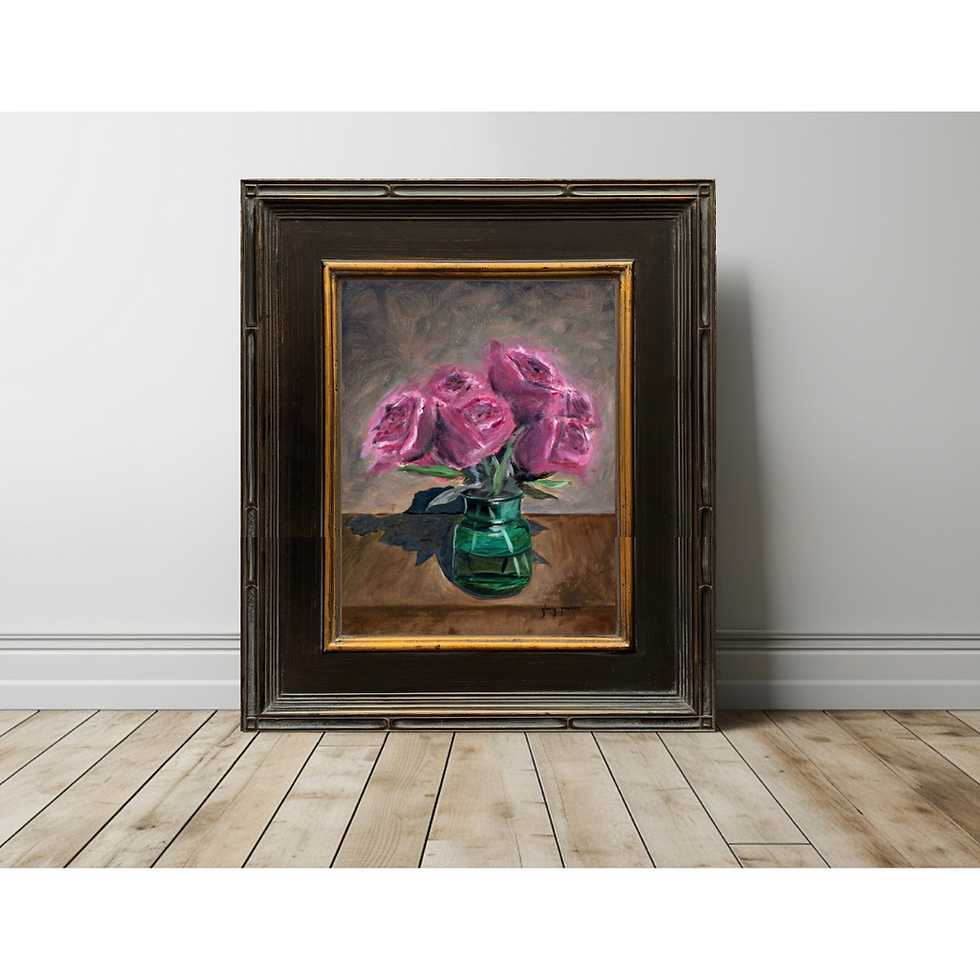 Thumbnail: Whisped Pink Roses in Vintage Mason Jar, 14" x 11" Oil on Linen
