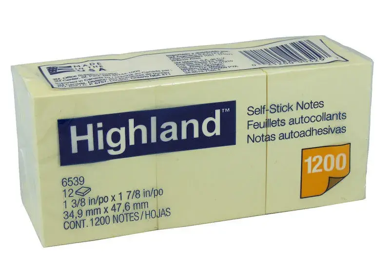 תמונה ממוזערת: פתקיות ממו דביקות צהובות קטנות 6539 HIGHLAND, מארז 1200 ניירות