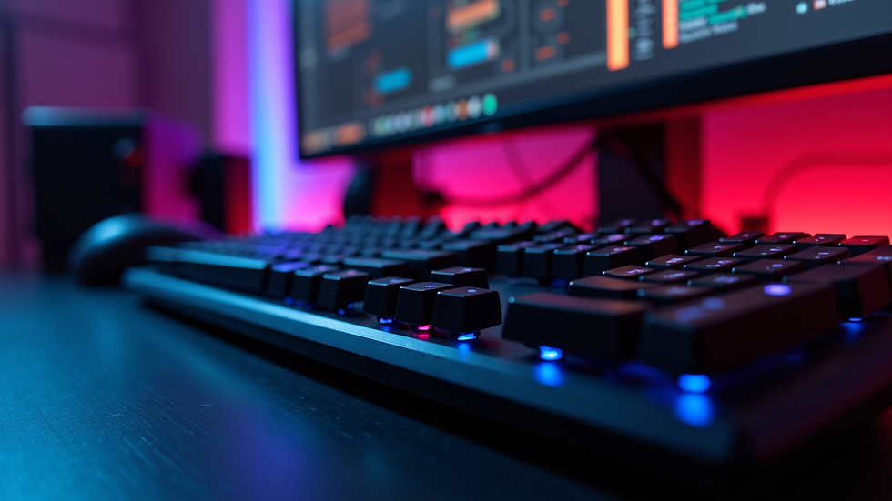 Eye-level view of a gaming console setup with colorful LED lights