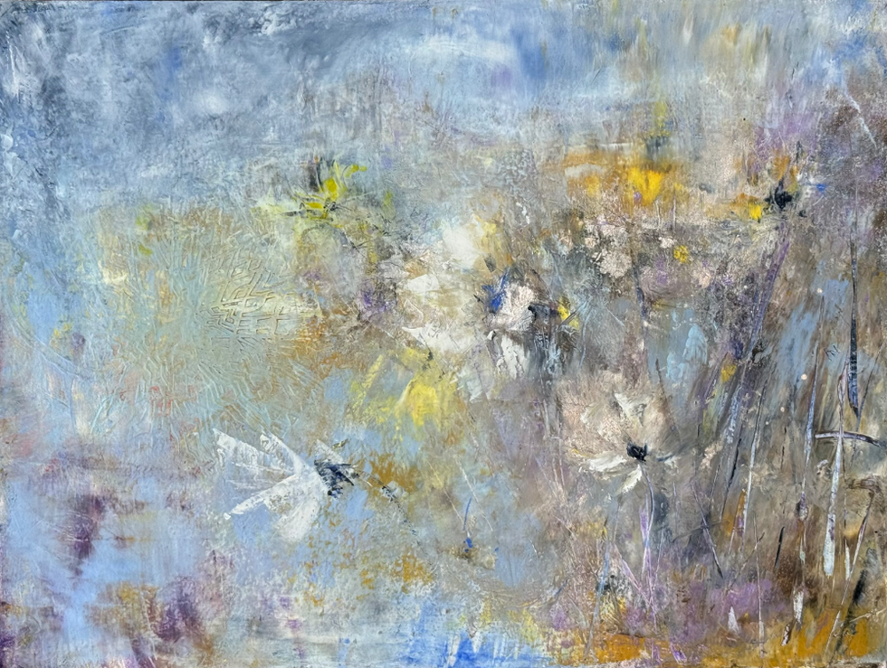 Honeybee's Delight, oil and cold wax, 11x14