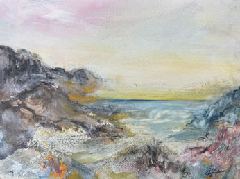 Bar Island, mixed media, 9x12 SOLD at Artemis