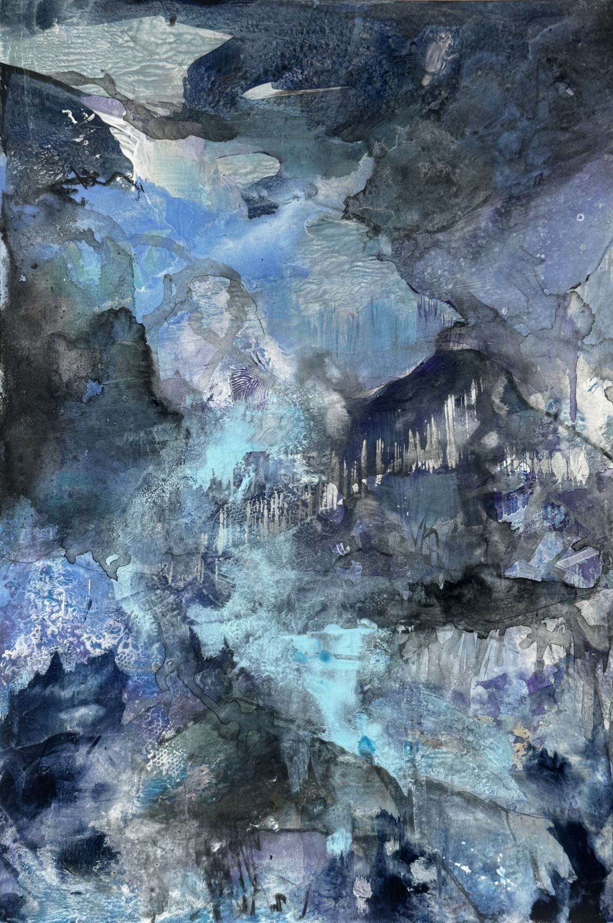 Abstract landscape painting “Reflections After Rain” by Camille Kouyoumdjian, Acrylic, 14x19.
