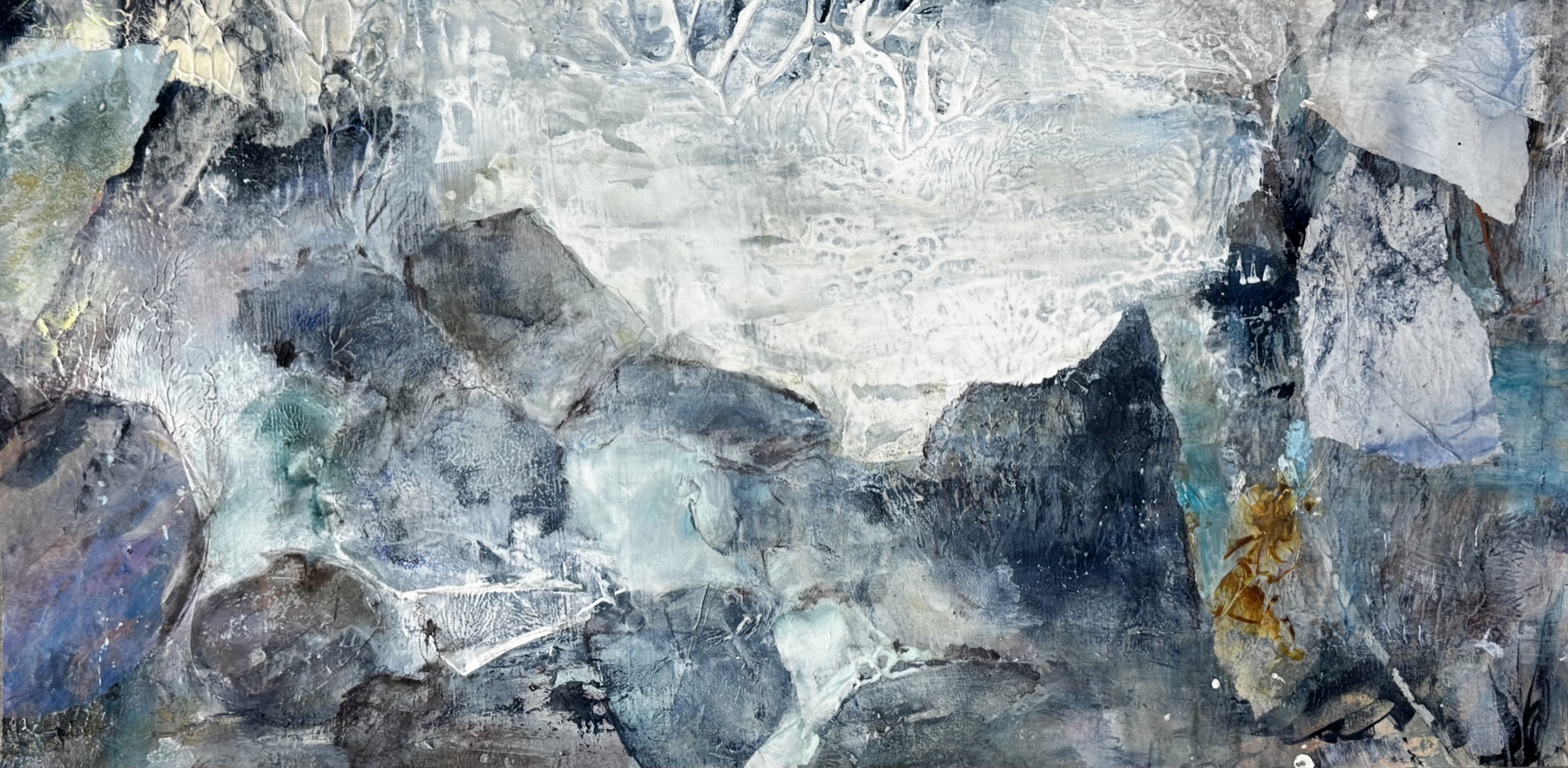 Abstract landscape painting “Moonlit Ramble” by Camille Kouyoumdjian, Acrylic, 12x24.