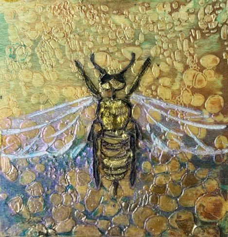 MIxed media paintings that explore the relationship between pollinators, plants and people.