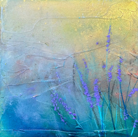 Lupine Meadow, acryic, 6x6 on cradled panel