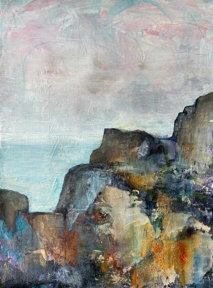 Abstract landscape painting “Acadian Glory” by Camille Kouyoumdjian, Acrylic, 18x24.