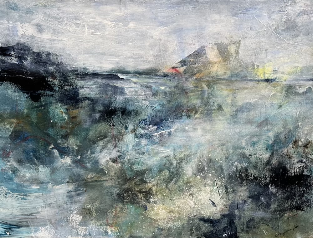 Abstract landscape painting “The Seafarer” by Camille Kouyoumdjian, Acrylic, 18x24.