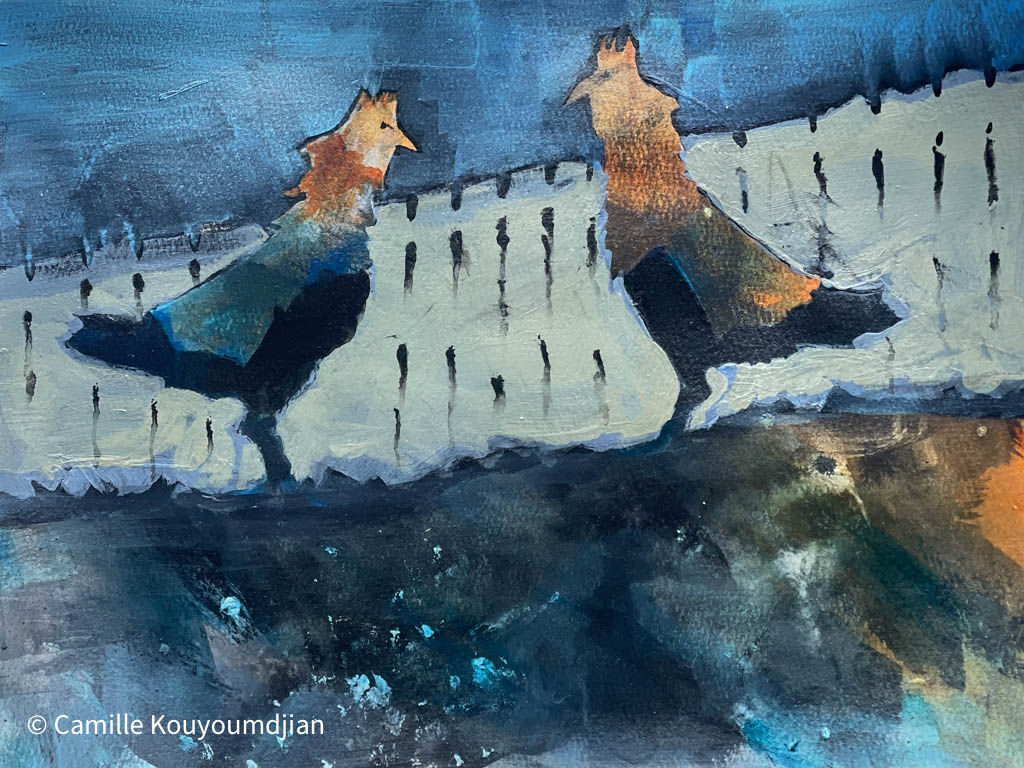 What's The News, 9 x 12 acrylic on paper