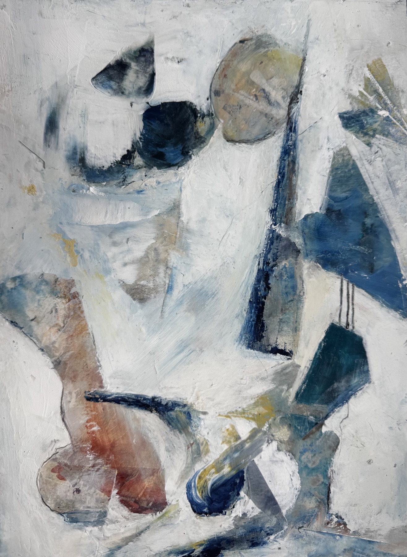 Abstract landscape painting “Sea Glass Sanctuary” by Camille Kouyoumdjian, Oil and cold wax, 9x12.