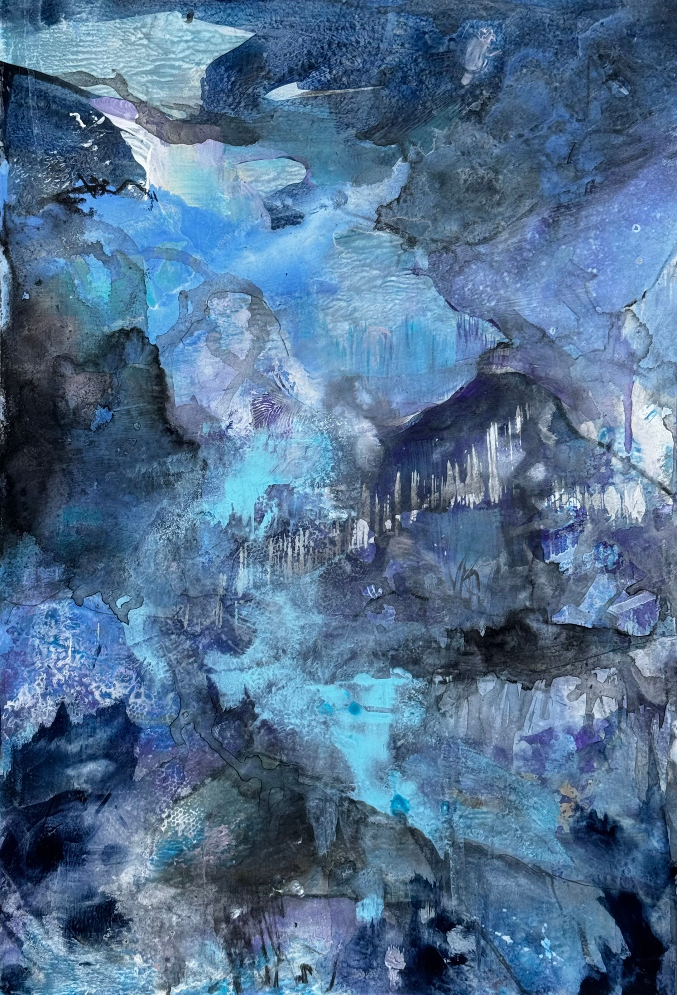 Winter Tide Peaks, acrylic and mixed media on duralar, 13x19