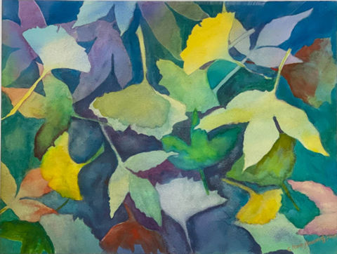 Inspired by colorful flora and foliage, these smaller paintings offer a close-up look at nature's beauty. Often created directly from fallen leaves and gathered petals, monoprints allow nature's patterns to shine through in the work.