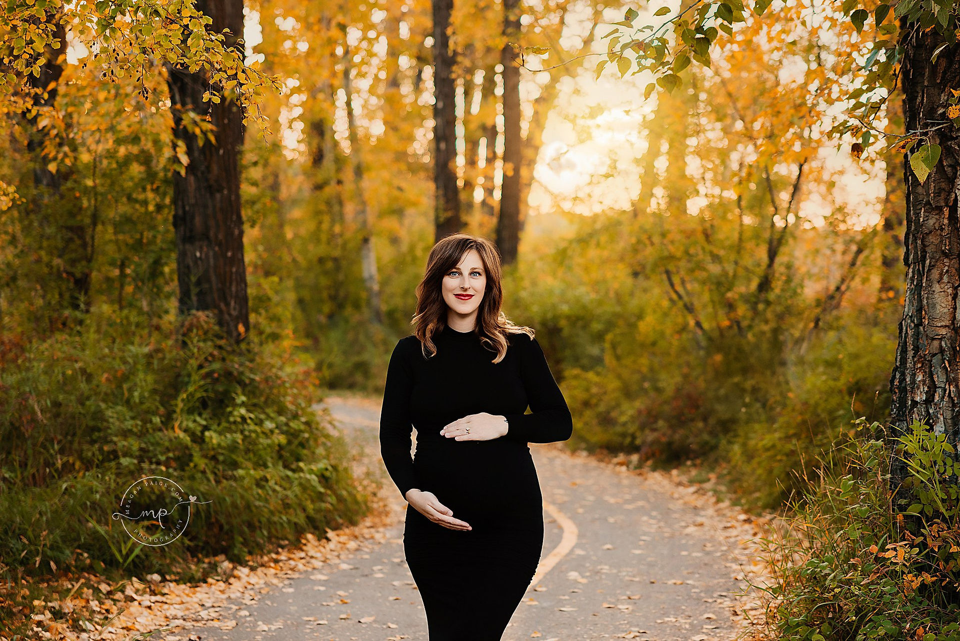 Golden Hour Maternity Session at Fish Creek Park South Calgary - Mom in maternity gowns from my Client Wardrobe