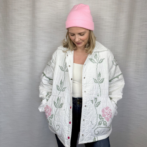 80s Euro vintage quilting jacket flower Vintage 1980s Floral 