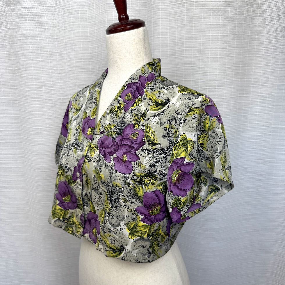 Thumbnail: Front view of upcycled Violet brand vintage cropped shirt with button front