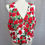 Thumbnail: Upcycled red floral waistcoat with button front on mannequin