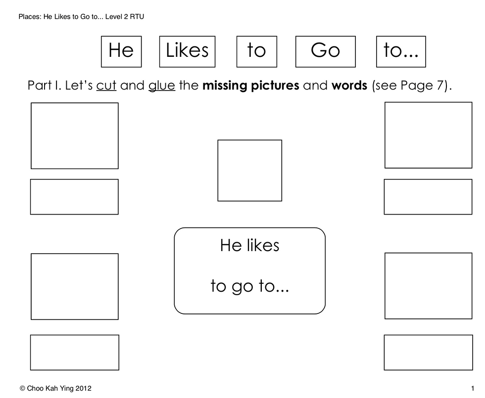 Thumbnail: "HE LIKES TO GO TO..." Workbook for special needs learners