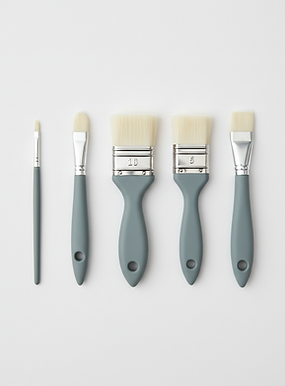 brushes on a table in a row
