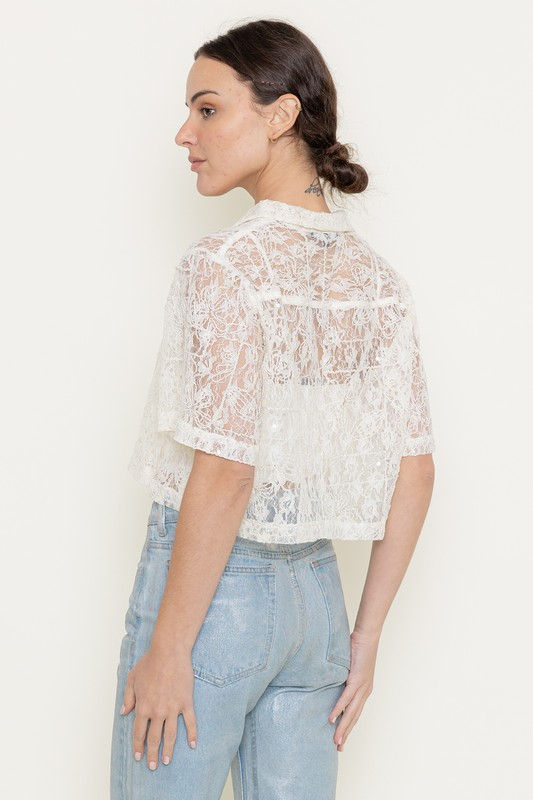Thumbnail: Summer Resort Sheer Lace Sequin Boxy Crop Top