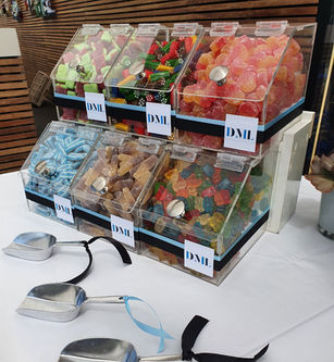 Customized lucite boxes for candy buffet