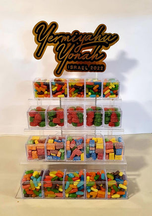 Display stand with cubes filled with candies