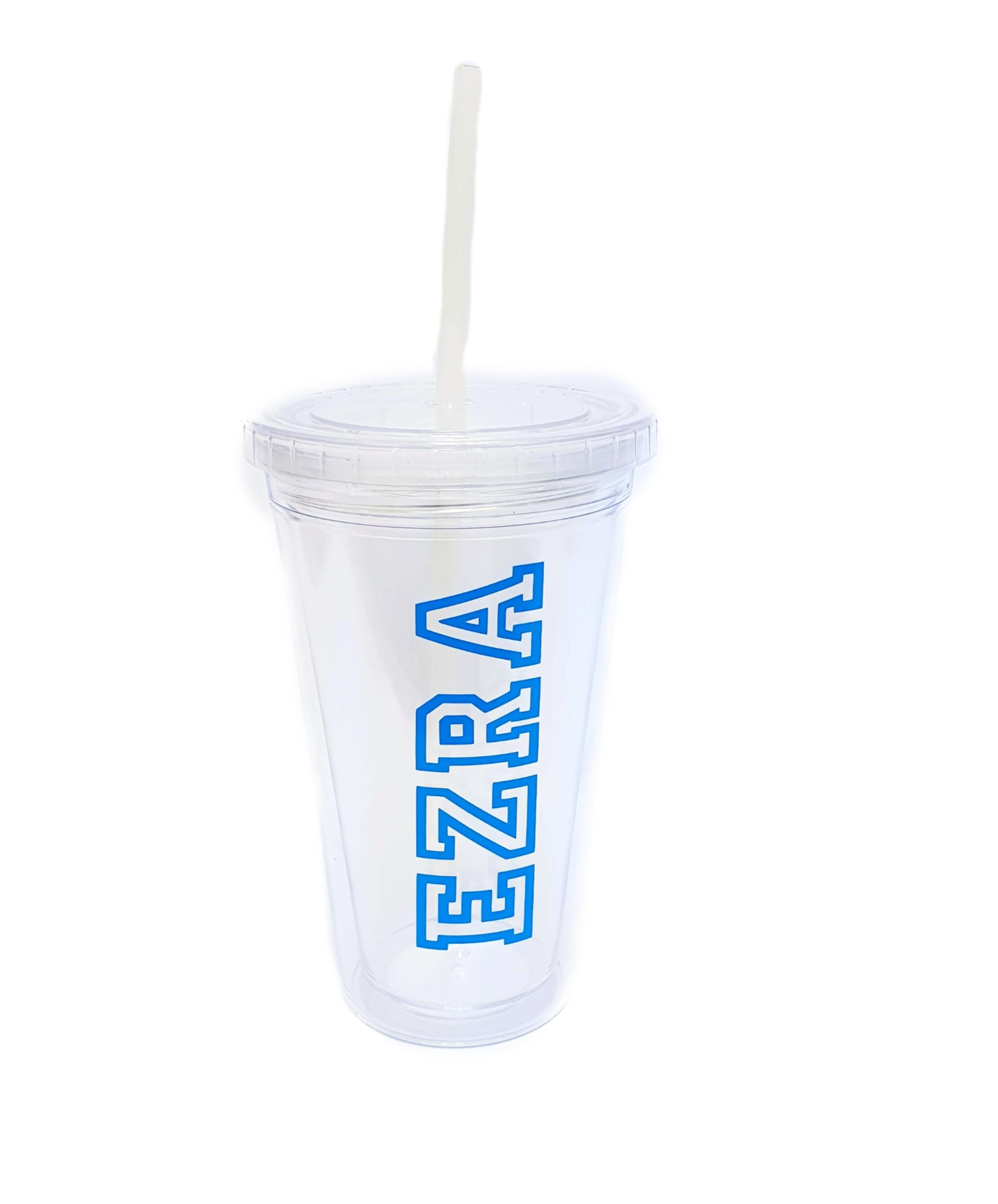 Reusable insulated double wall tumbler cup that can be personalized with a name