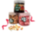 Canisters filled with dried fruits, candy and mixed nuts. kosher gift