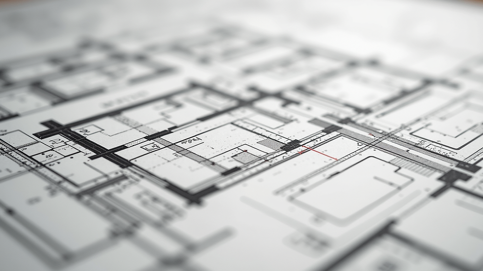Close-up view of architectural floor plan with precise measurements