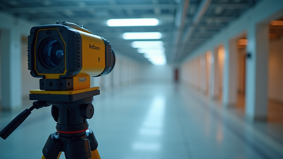 Close-up view of laser scanning equipment capturing building interior dimensions